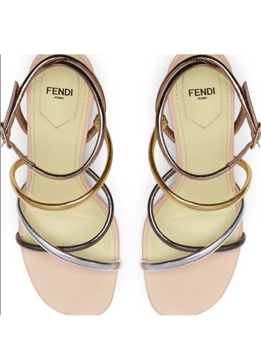 Fendi First Metallic Nappa Strappy Sandals Rose Gold Silver Couture Size 37 US 7 - Picture 3 of 16